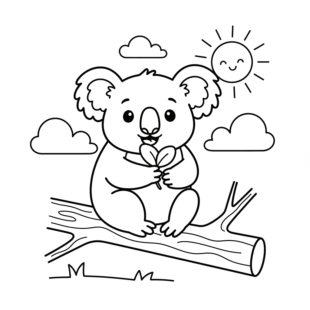 Koala's Sunny Snack - Daily printable coloring page in Kids - Animals category