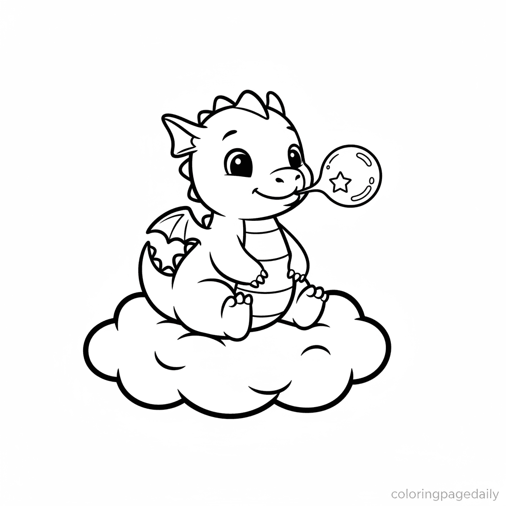 The Little Star-Bubble Dragon - Daily printable coloring page in Kids - Mythical Creature category