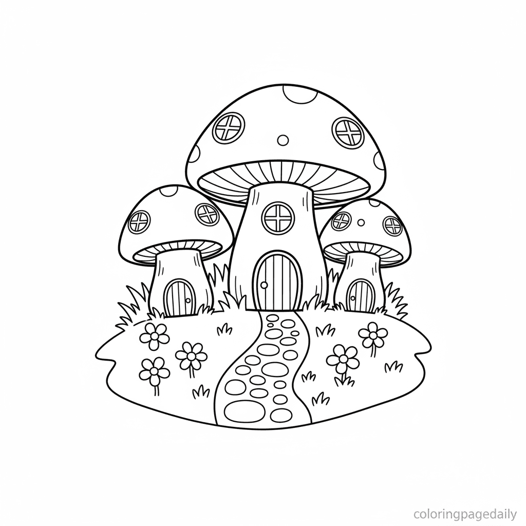 The Whispering Mushroom Meadow - Daily printable coloring page in Kids - Scenery category