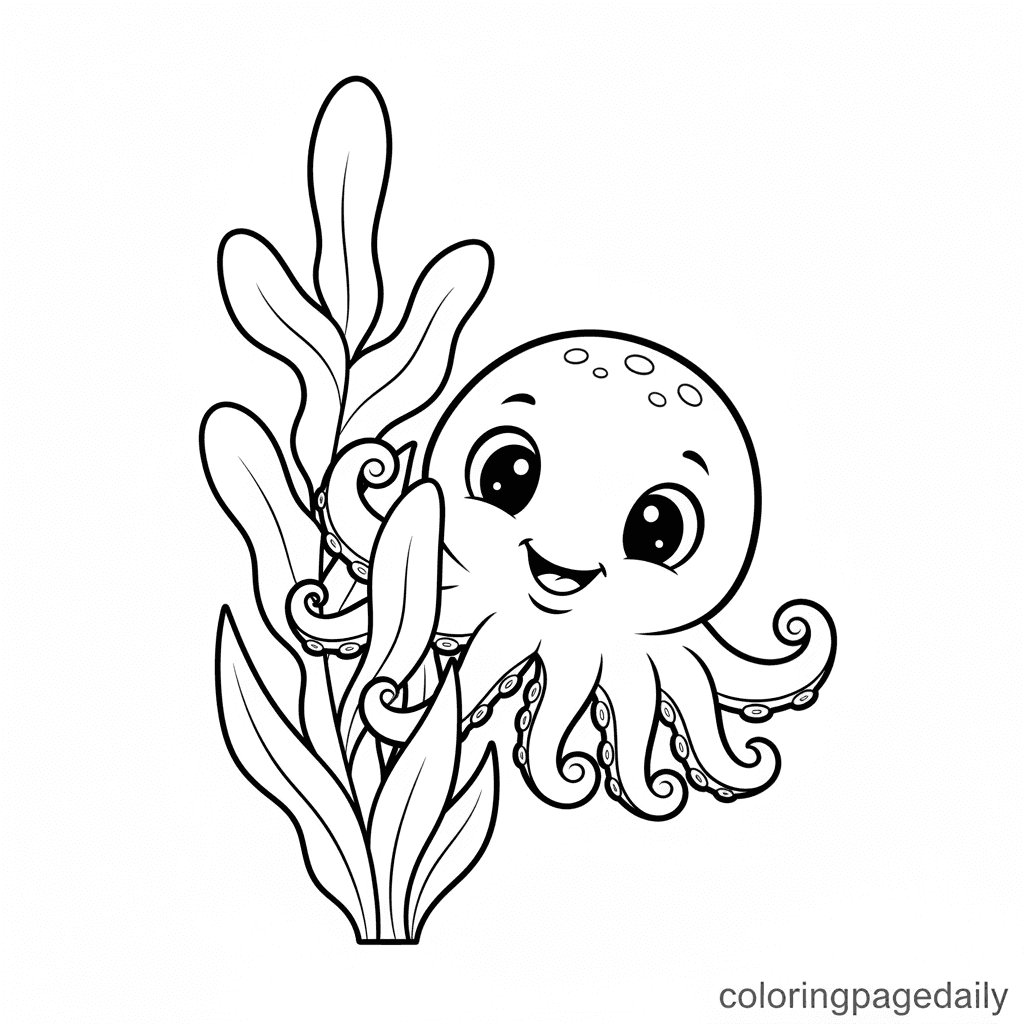 Peek-a-Boo Kraken - Daily printable coloring page in Kids - Mythical Creature category