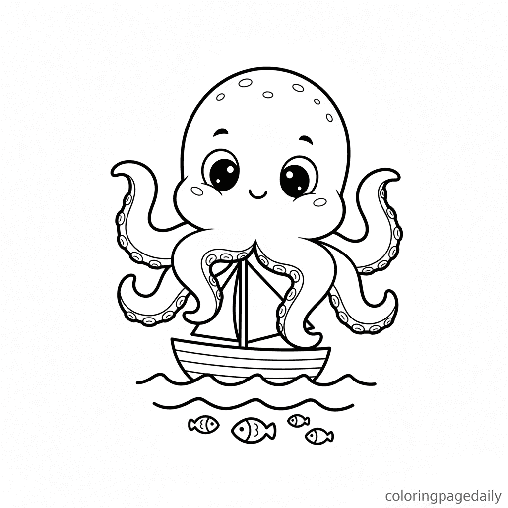 The Curious Baby Kraken - Daily printable coloring page in Kids - Mythical Creature category