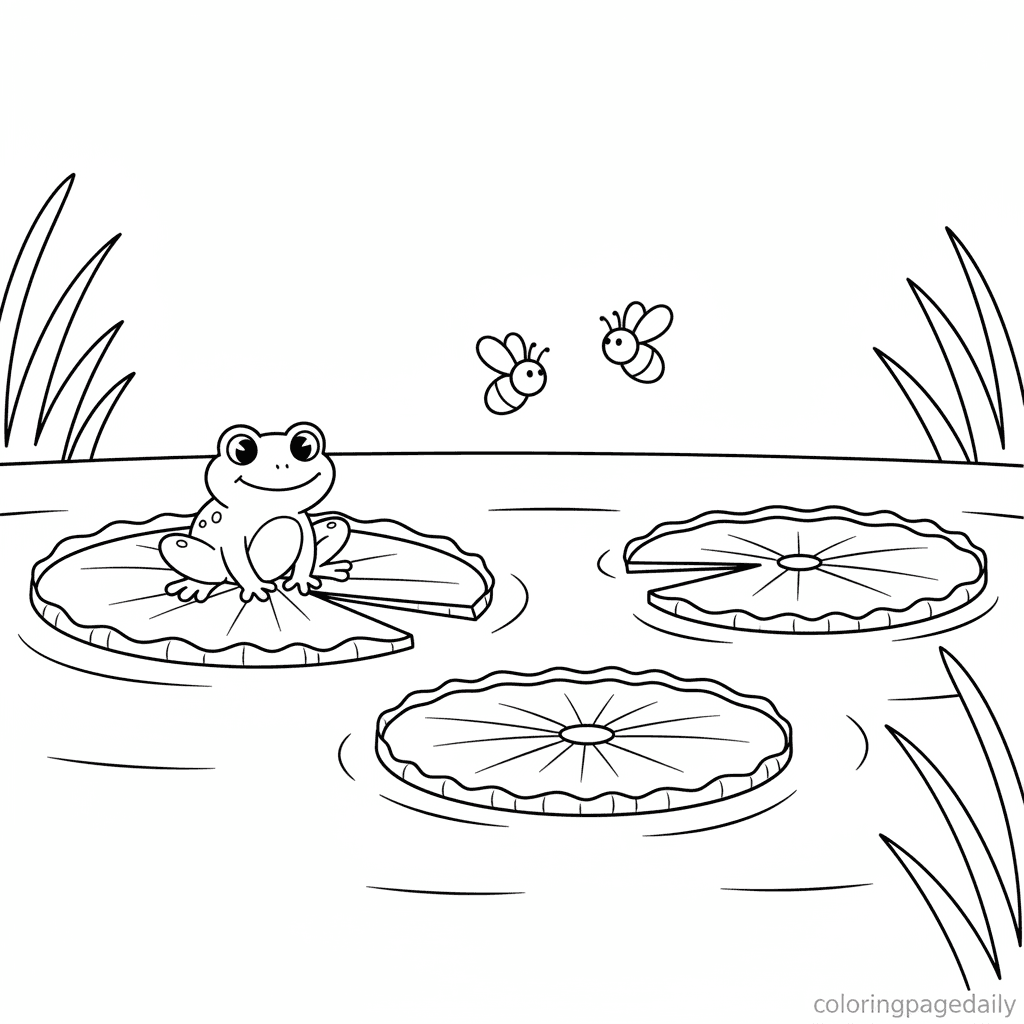 Giant Lily Pad Pond - Daily printable coloring page in Kids - Scenery category
