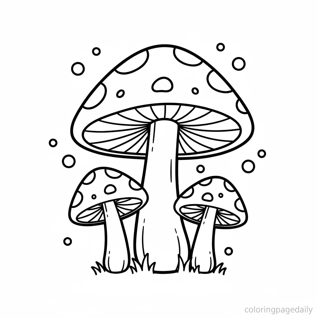 Magical Mushroom Meadow - Daily printable coloring page in Kids - Scenery category