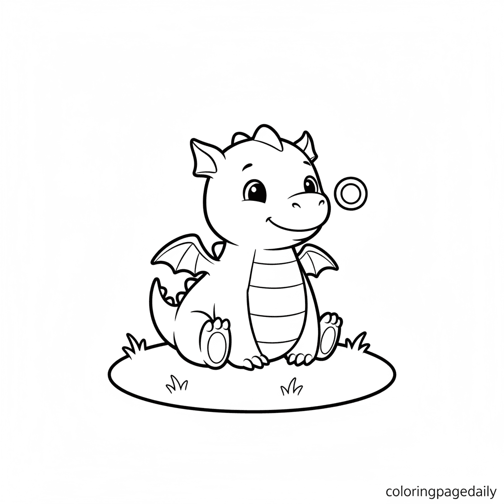 The Little Dragon's Smoke Ring - Daily printable coloring page in Kids - Mythical Creature category