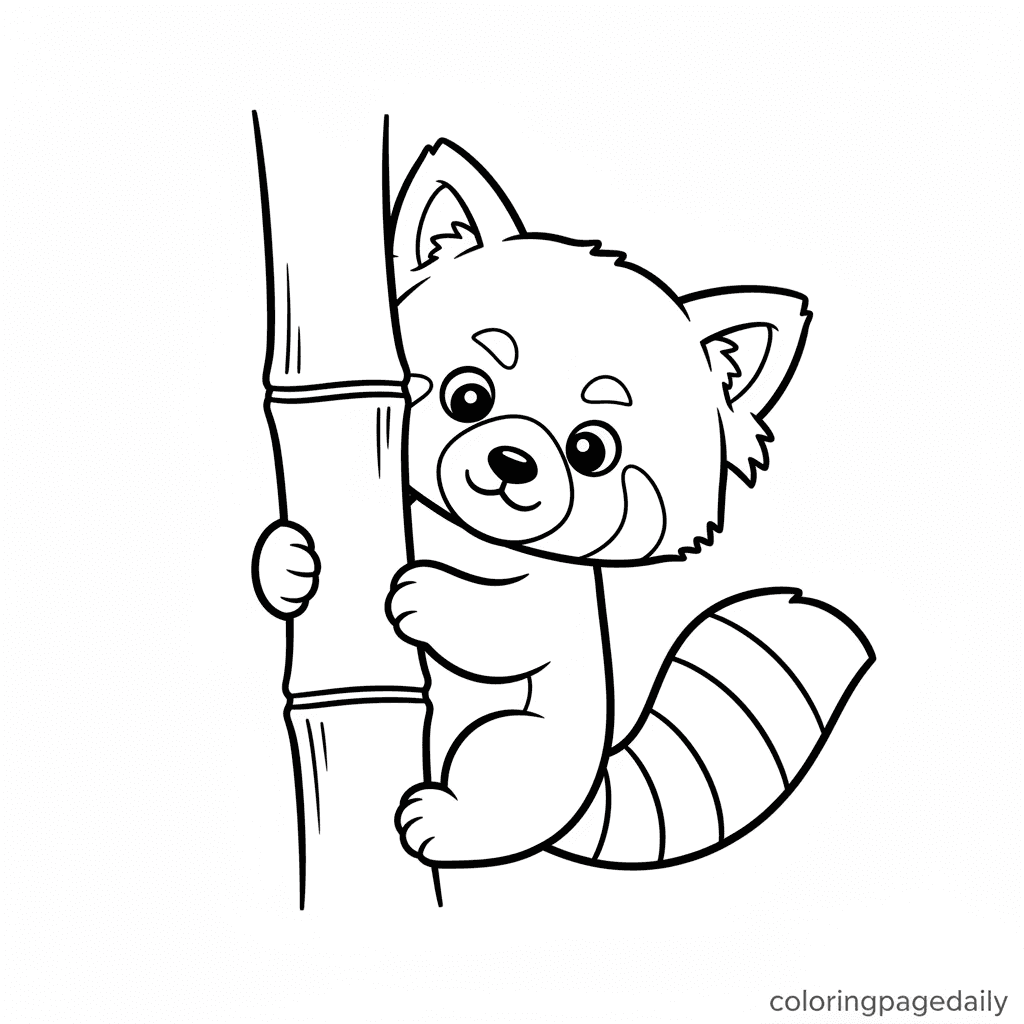 Peek-a-Boo Red Panda - Daily printable coloring page in Kids - Animals category