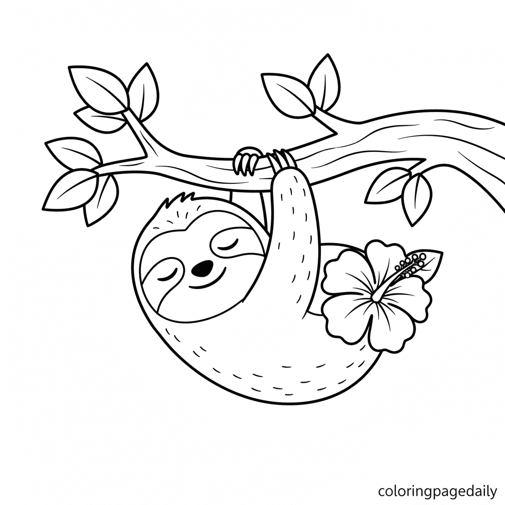 Sleepy Sloth's Flower - Daily printable coloring page in Kids - Animals category
