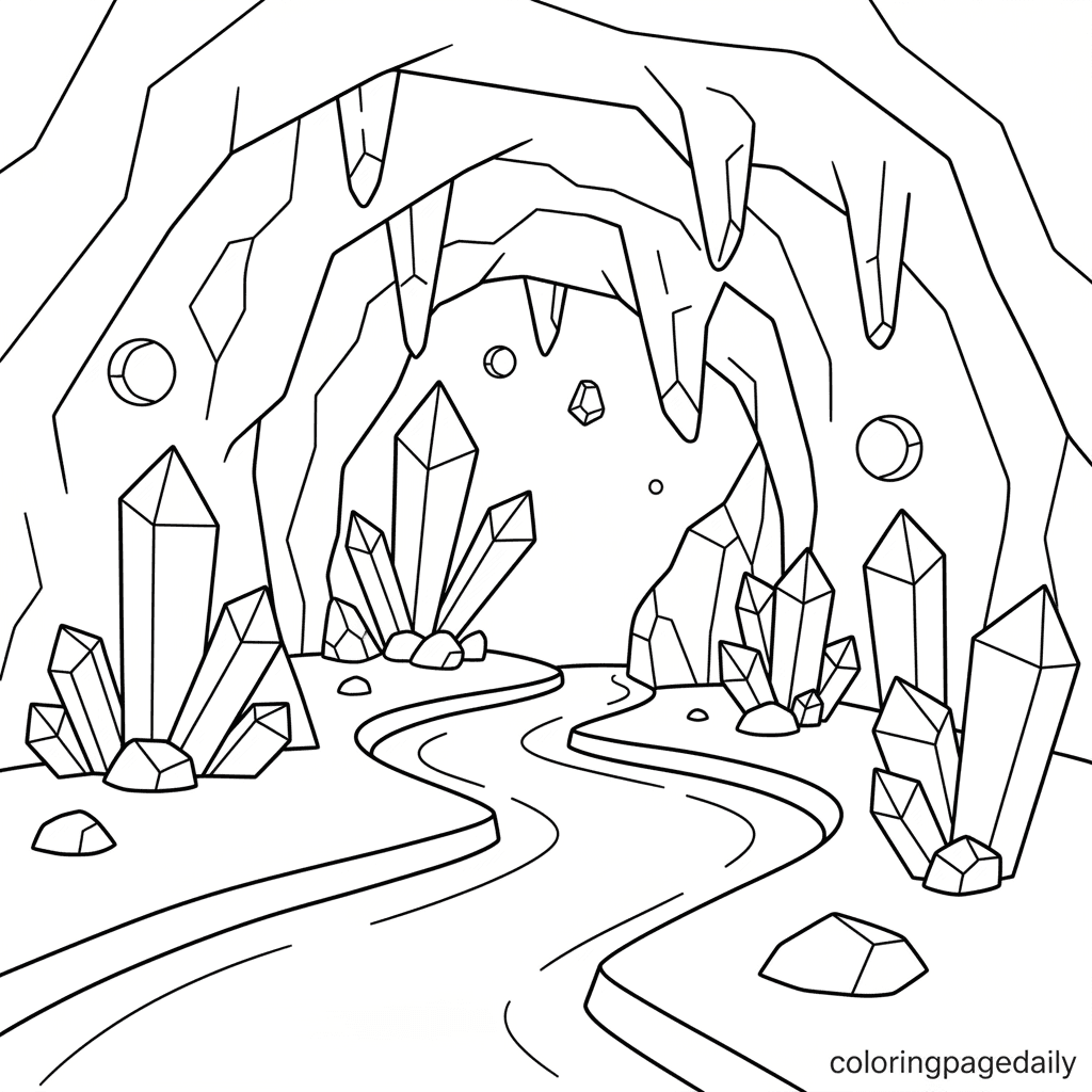 The Crystal Cave Stream - Daily printable coloring page in Kids - Scenery category