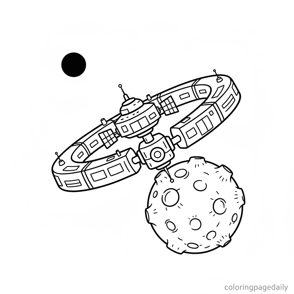 Moon Orbit Station - Daily printable coloring page in Kids - Space category
