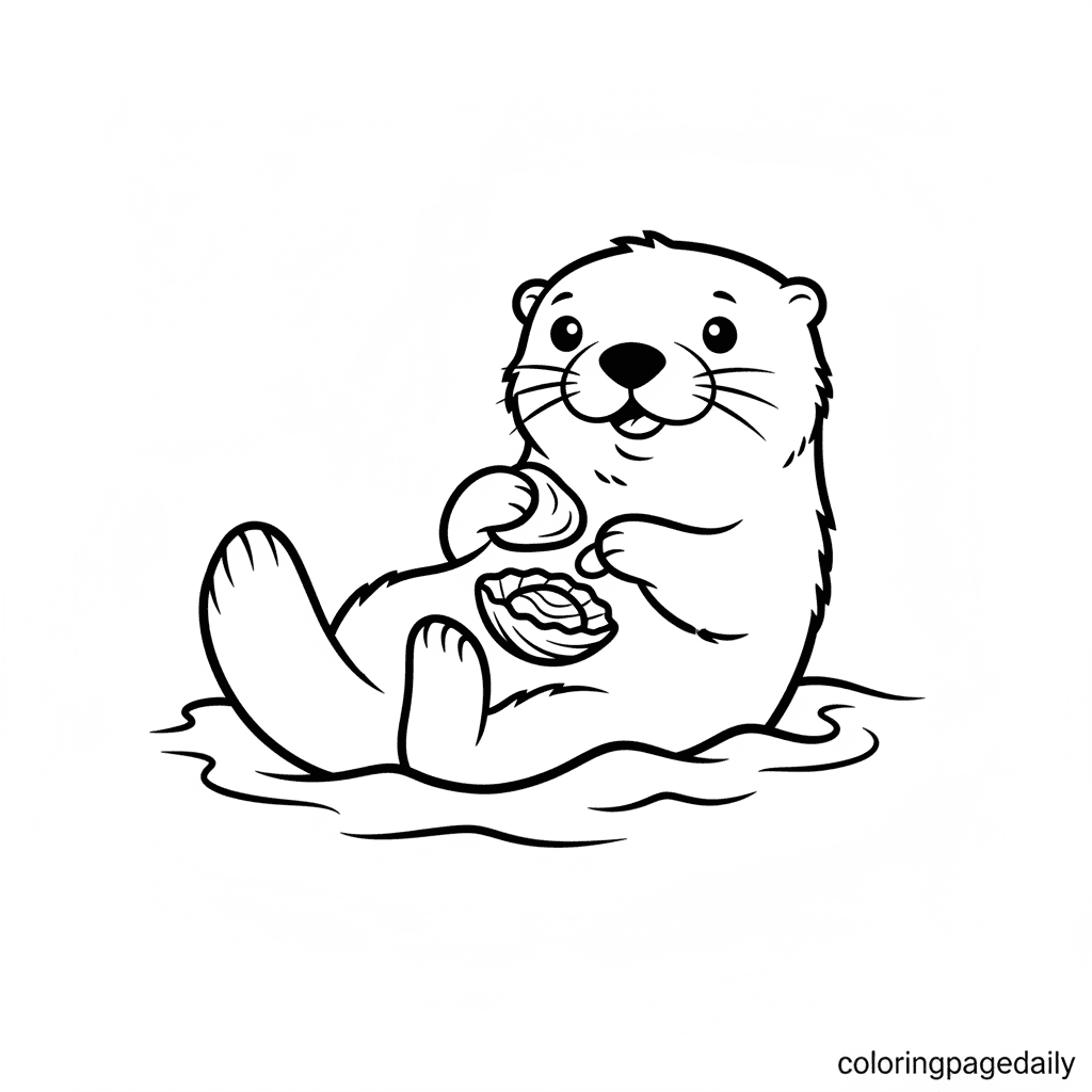 Otter's Clever Snack - Daily printable coloring page in Kids - Animals category