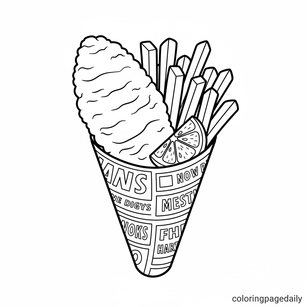 Classic Fish and Chips - Daily printable coloring page in Kids - Food category