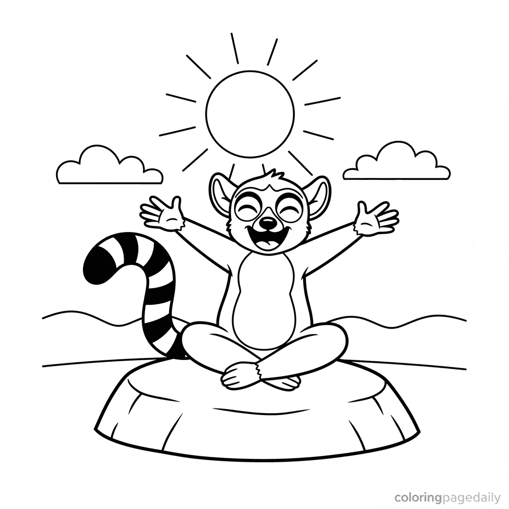 Lemur's Sunny Morning Stretch - Daily printable coloring page in Kids - Animals category