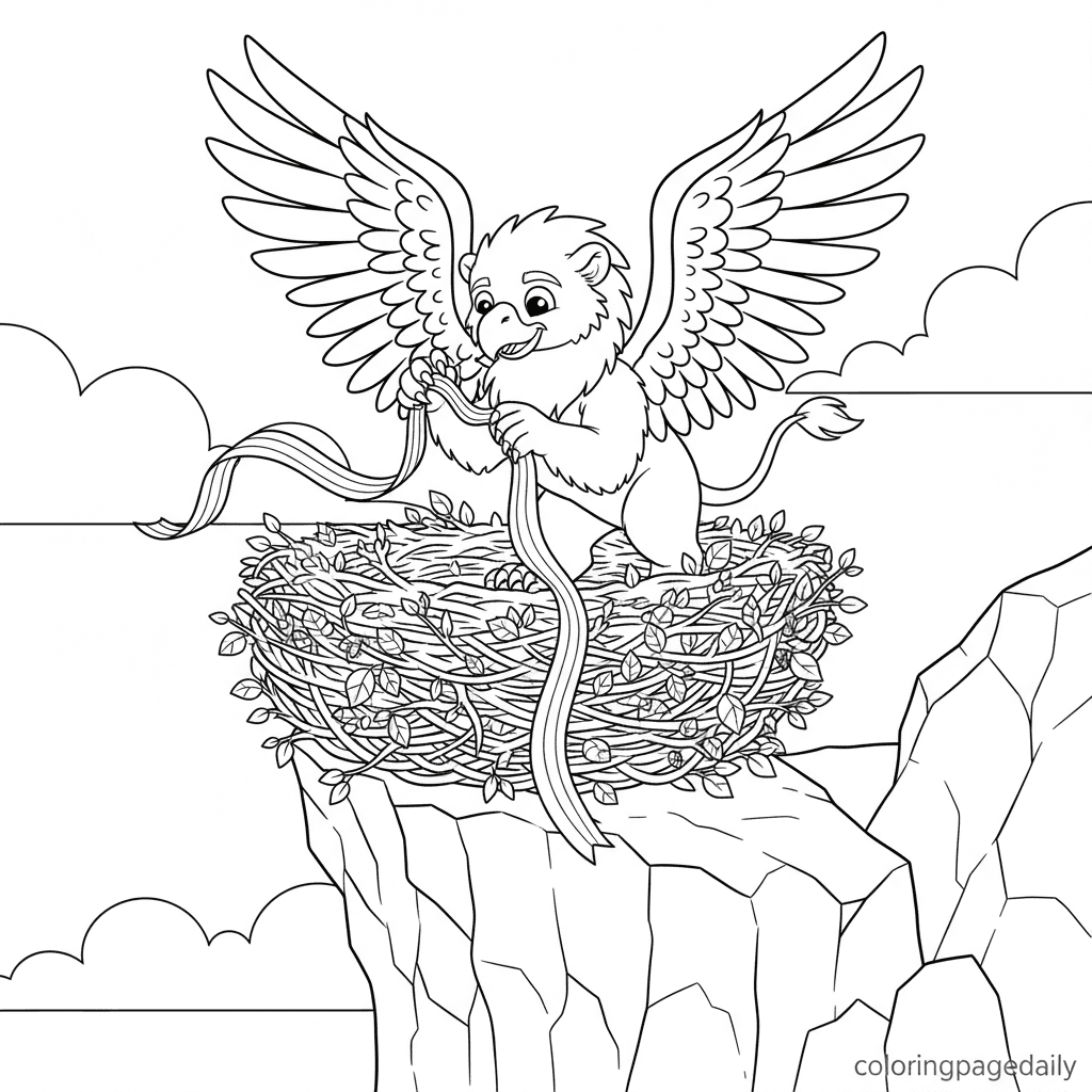 The Griffin's Grand Nest - Daily printable coloring page in Kids - Mythical Creature category