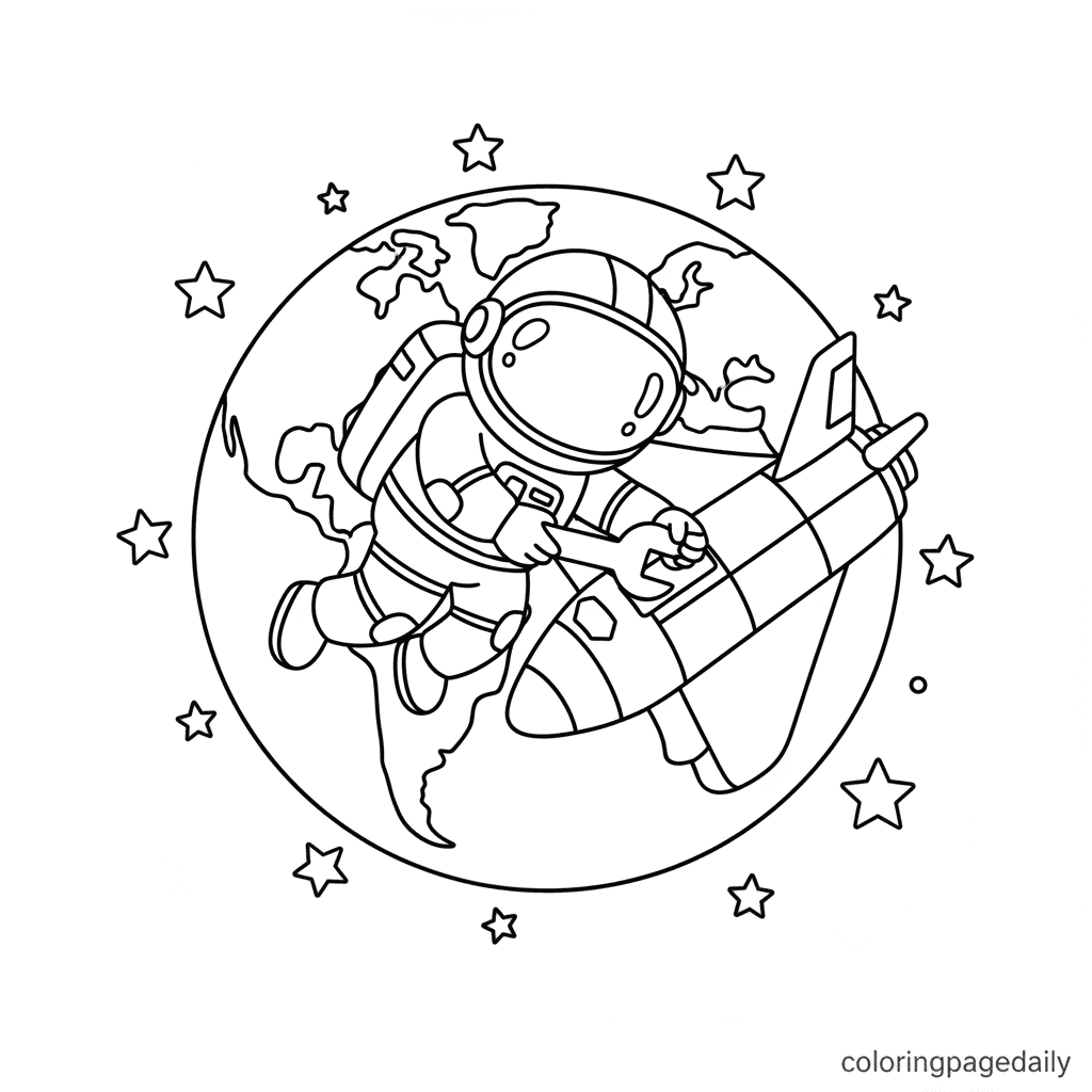 The Spacewalk Repair Mission - Daily printable coloring page in Kids - Space category