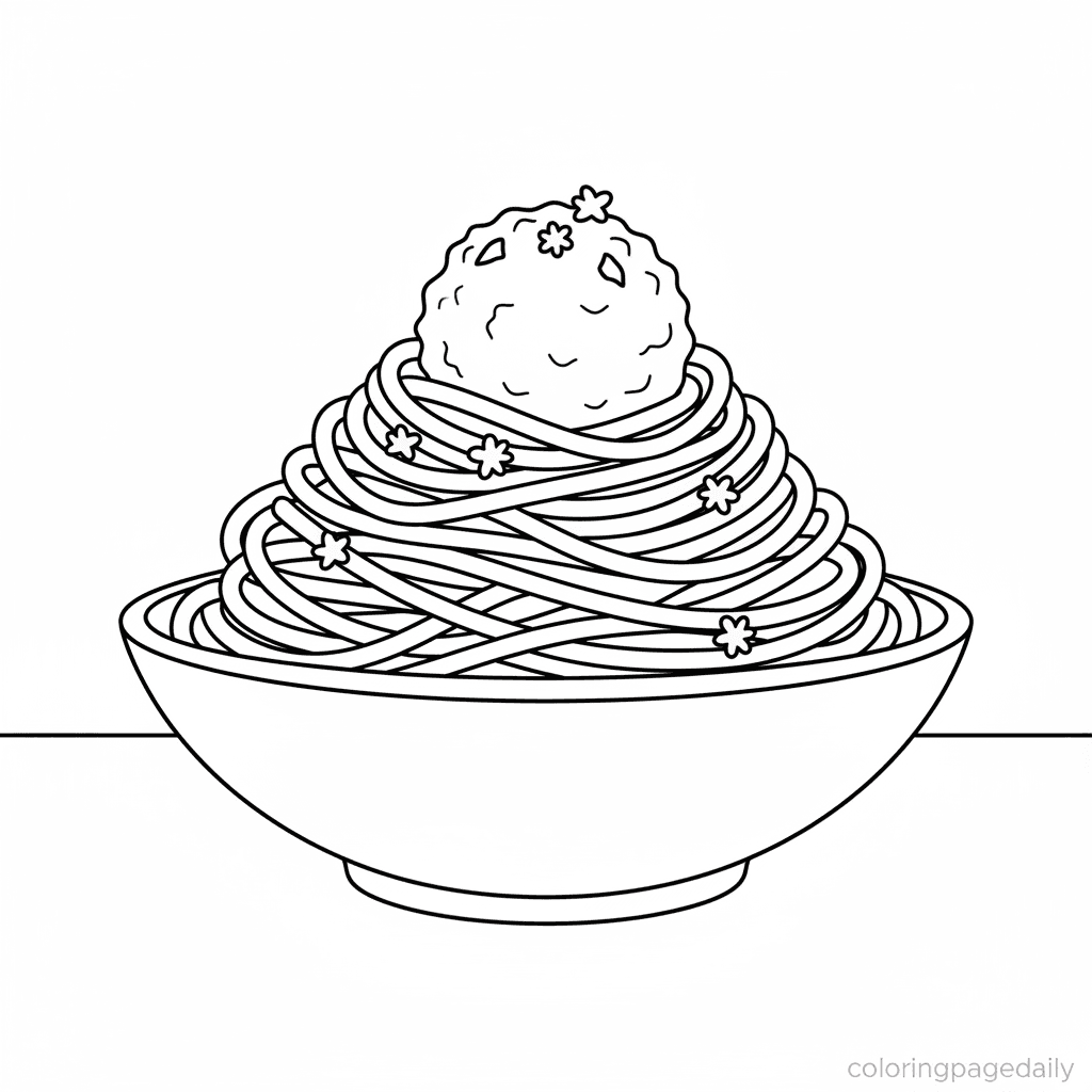 Spaghetti Mountain - Daily printable coloring page in Kids - Food category