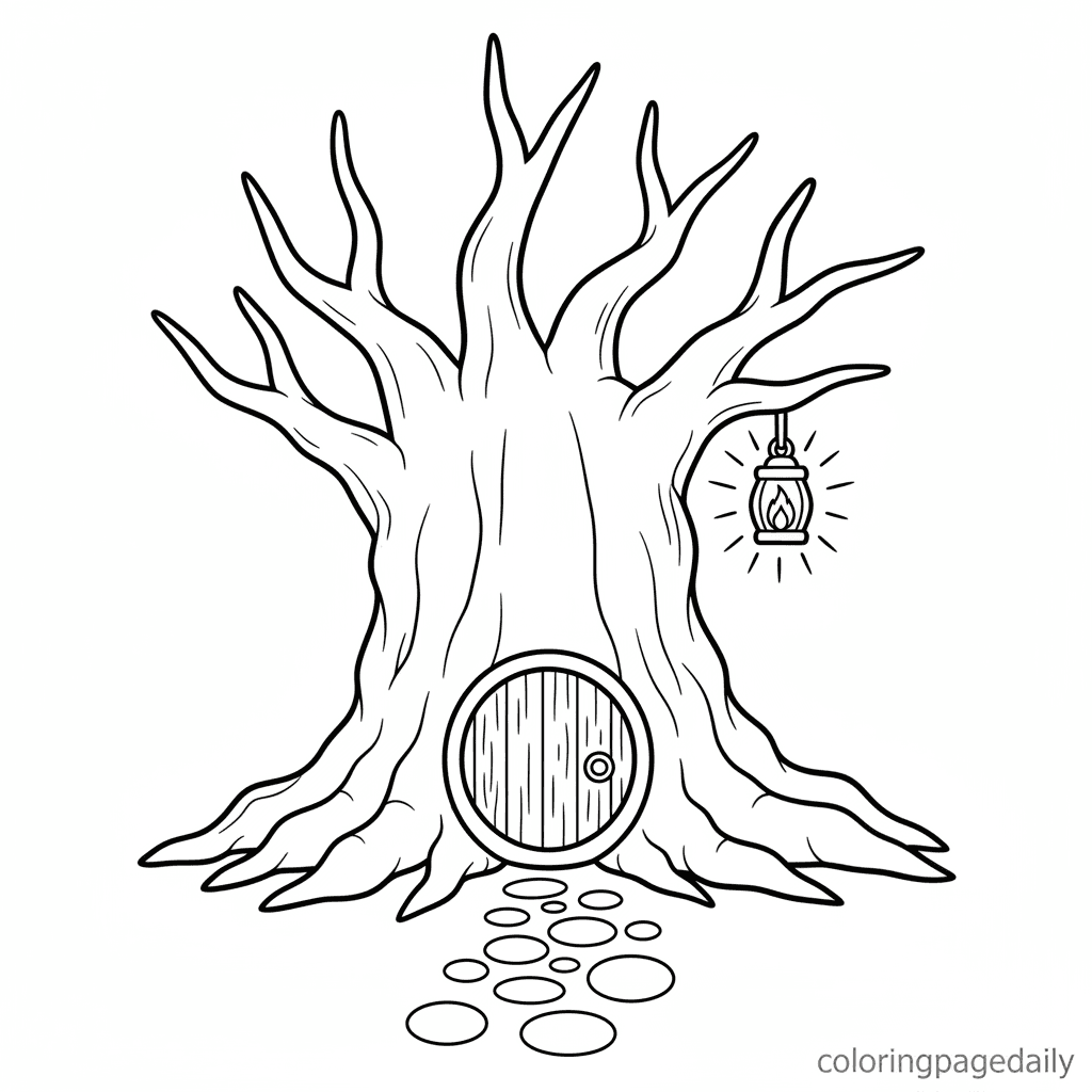 The Welcoming Tree Door - Daily printable coloring page in Kids - Scenery category