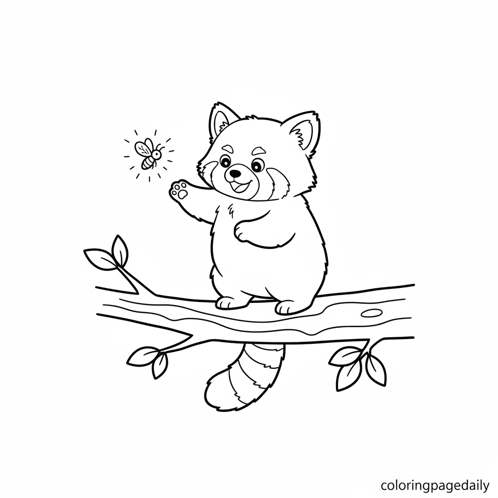Red Panda's Firefly Friend - Daily printable coloring page in Kids - Animals category