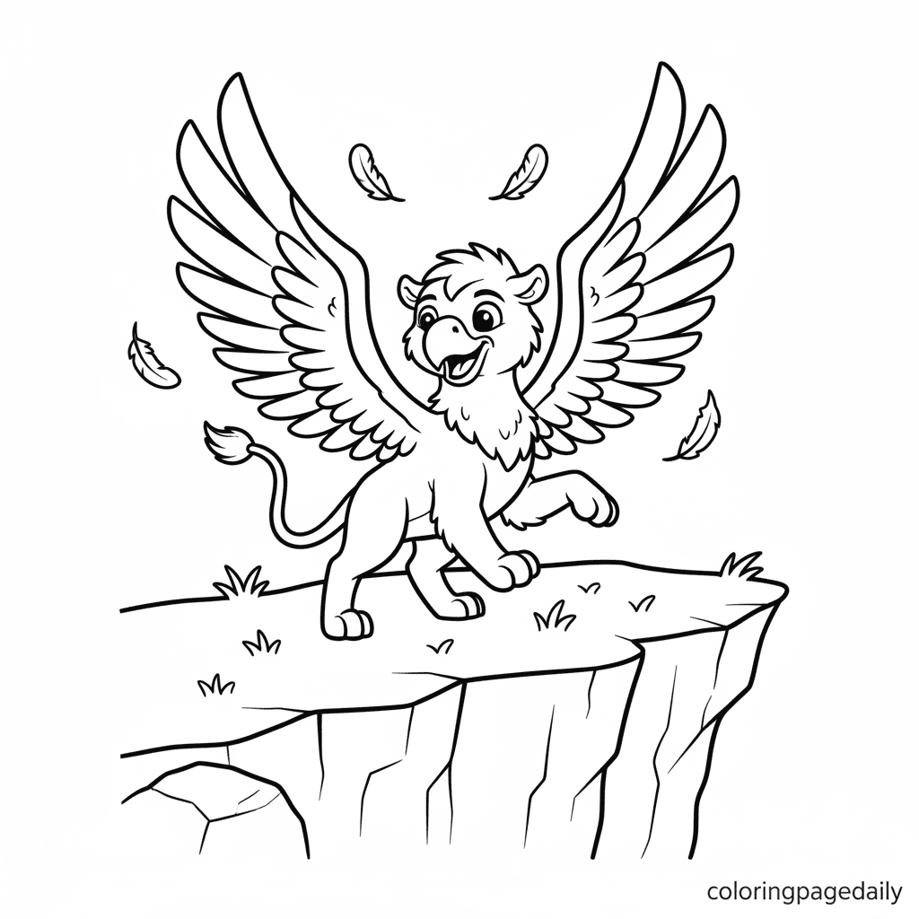 The Griffin's First Flight - Daily printable coloring page in Kids - Mythical Creature category