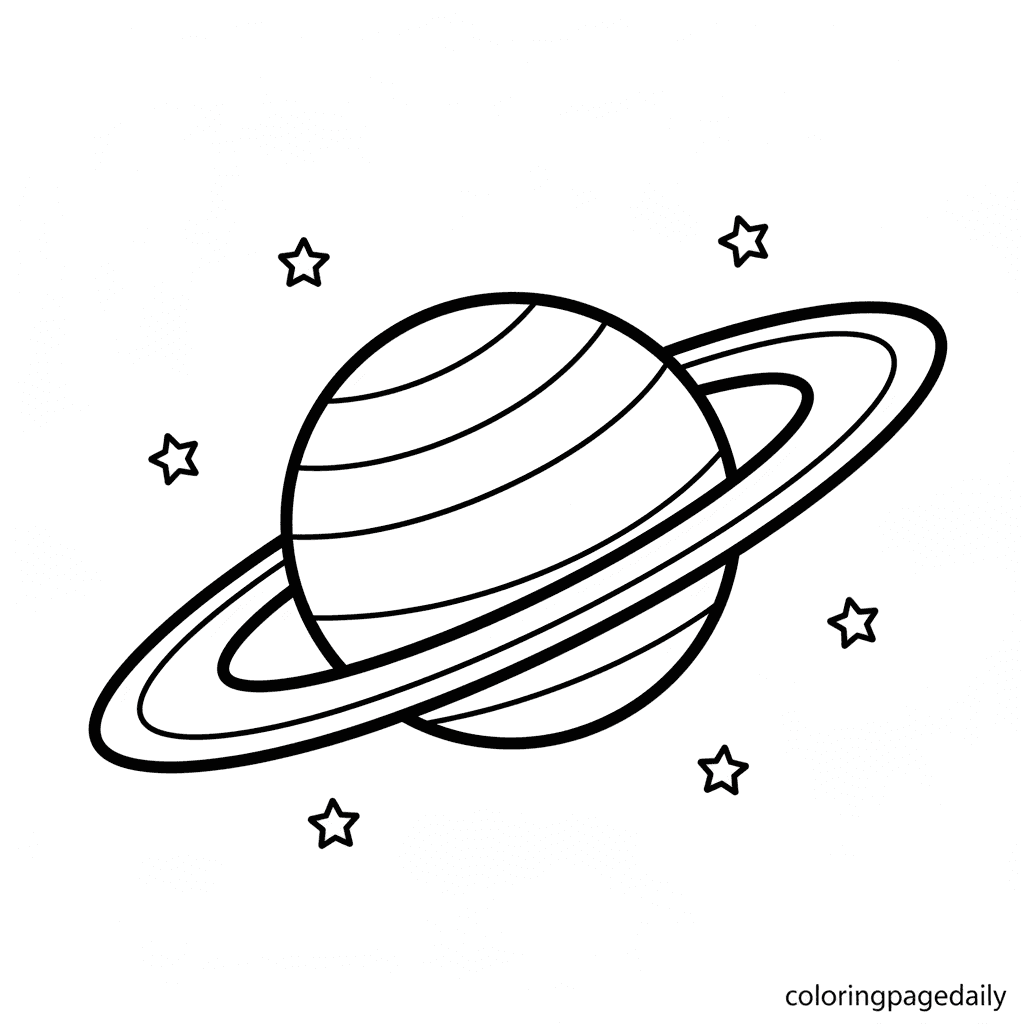The Planet Saturn's Rings - Daily printable coloring page in Kids - Space category