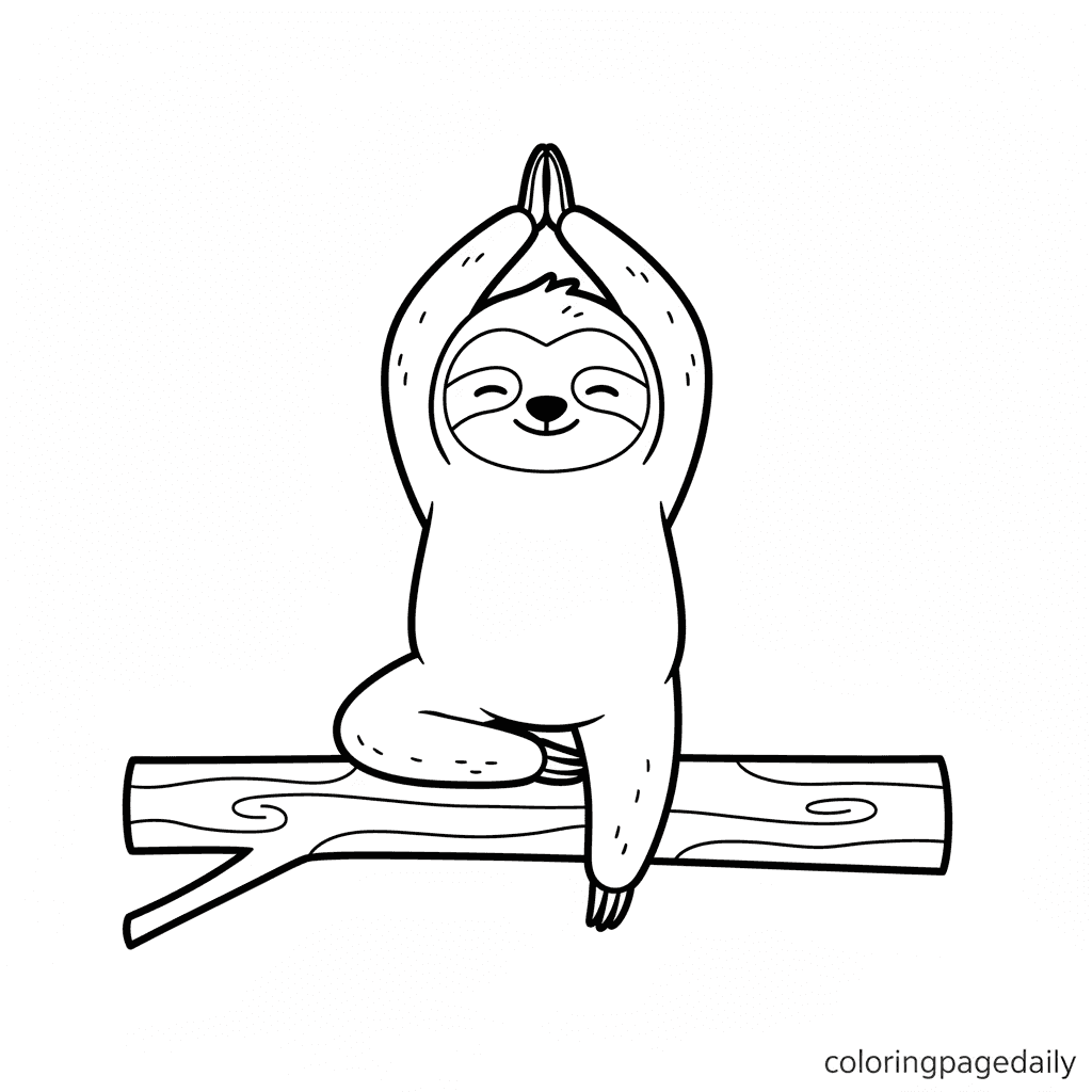 Calm Sloth's Yoga Pose - Daily printable coloring page in Kids - Animals category