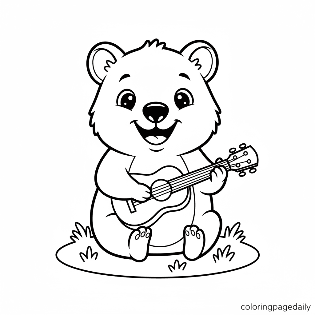 Quokka Strumming a Ukulele - Daily printable coloring page in Kids - Animals category