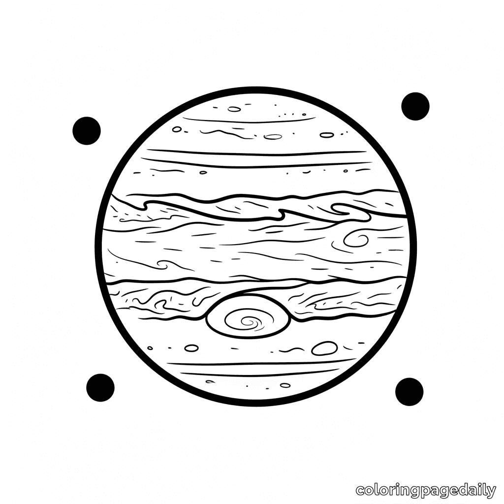 Jupiter and Its Moons - Daily printable coloring page in Kids - Space category