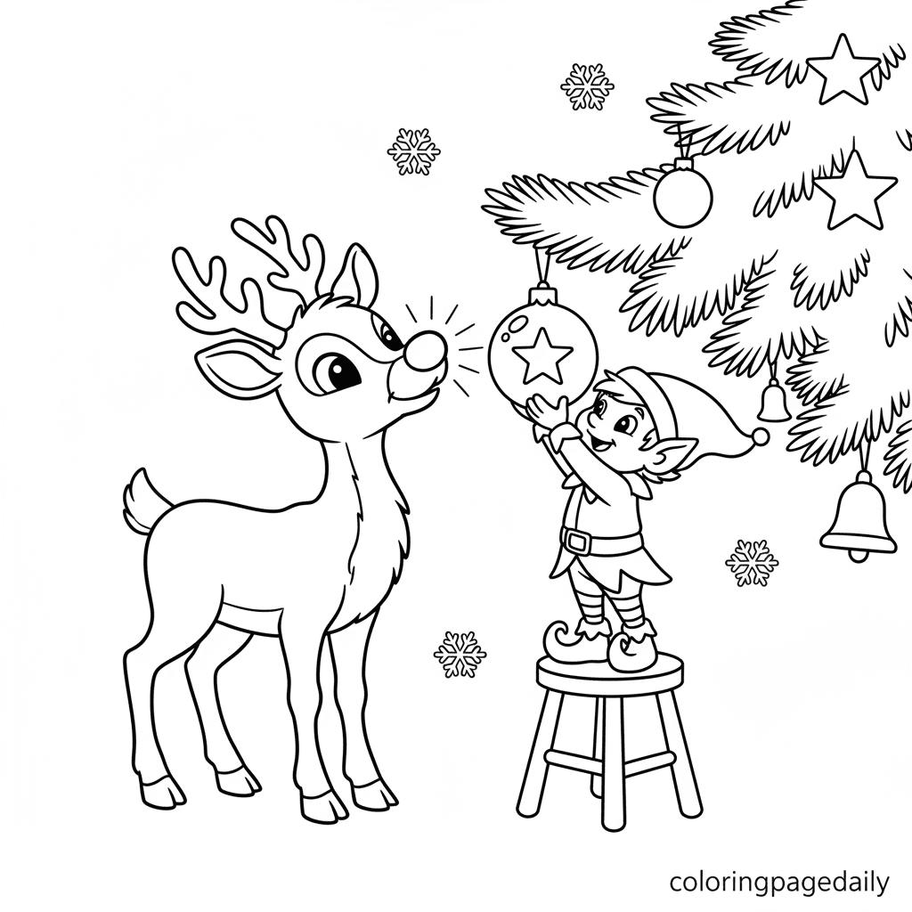 Rudolph Lights the Way - Daily printable coloring page in Kids - Christmas category
