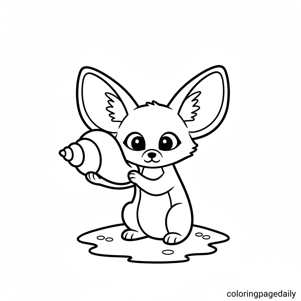 Fennec Fox Hears the Ocean - Daily printable coloring page in Kids - Animals category