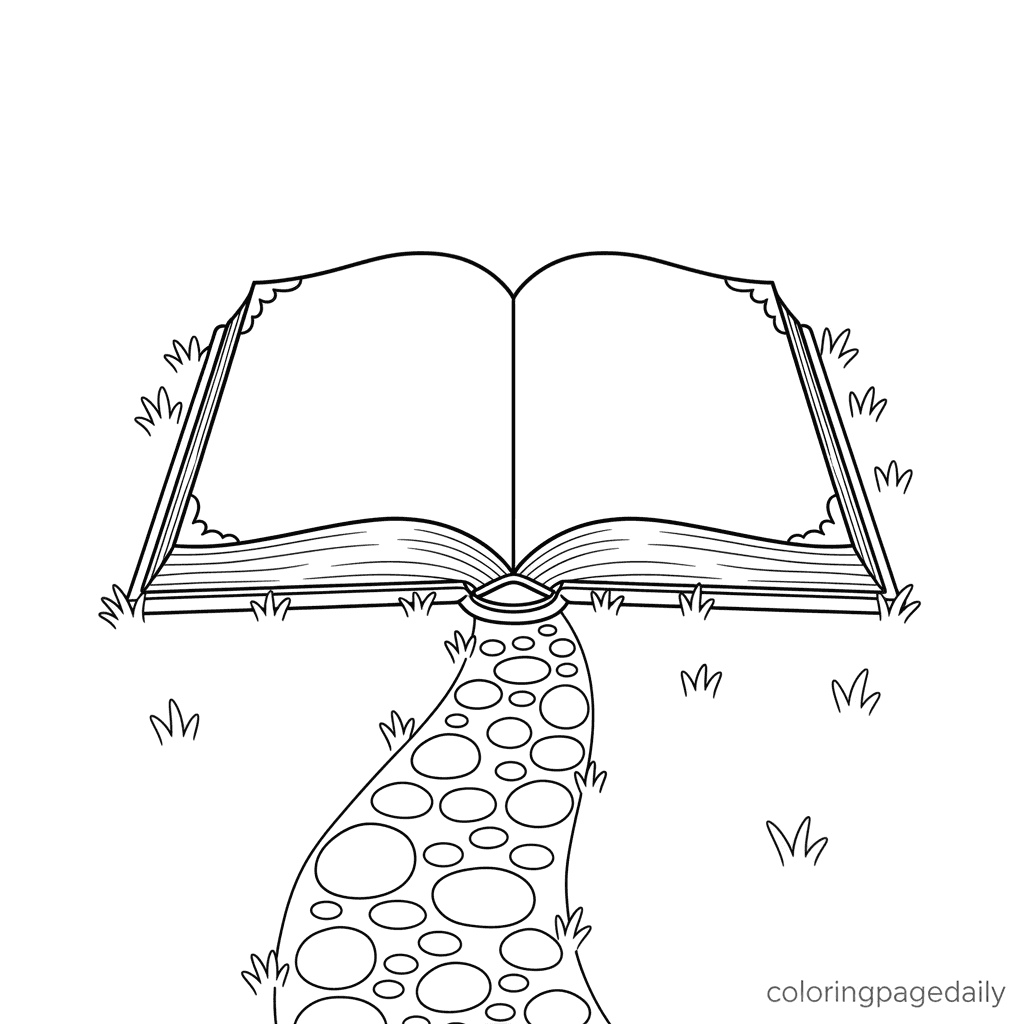A Path into the Storybook - Daily printable coloring page in Kids - Scenery category