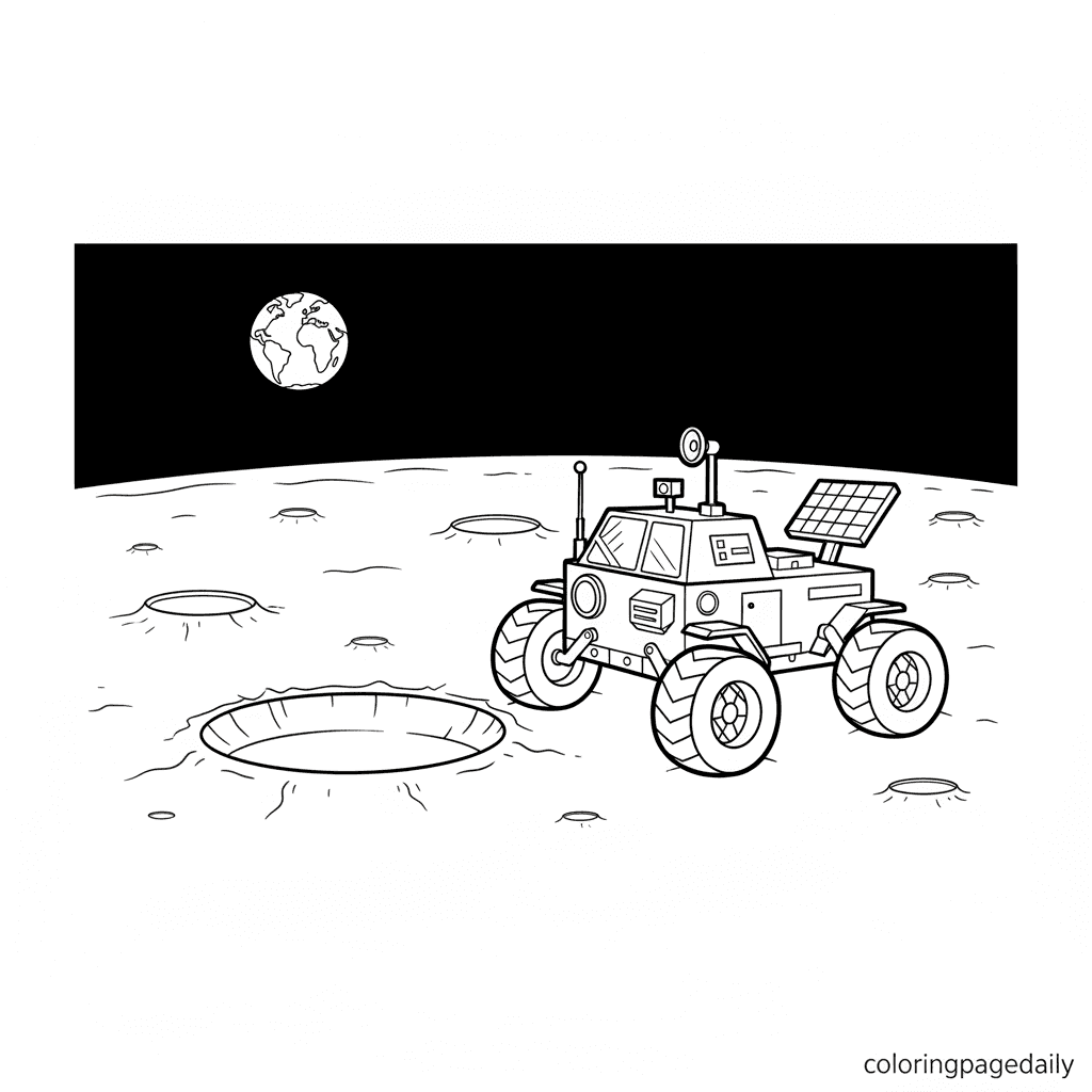 Exploring the Moon's Craters - Daily printable coloring page in Kids - Space category