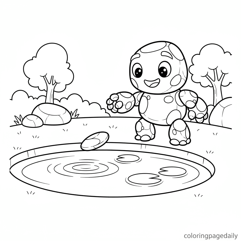 Golem Skips a Stone - Daily printable coloring page in Kids - Mythical Creature category