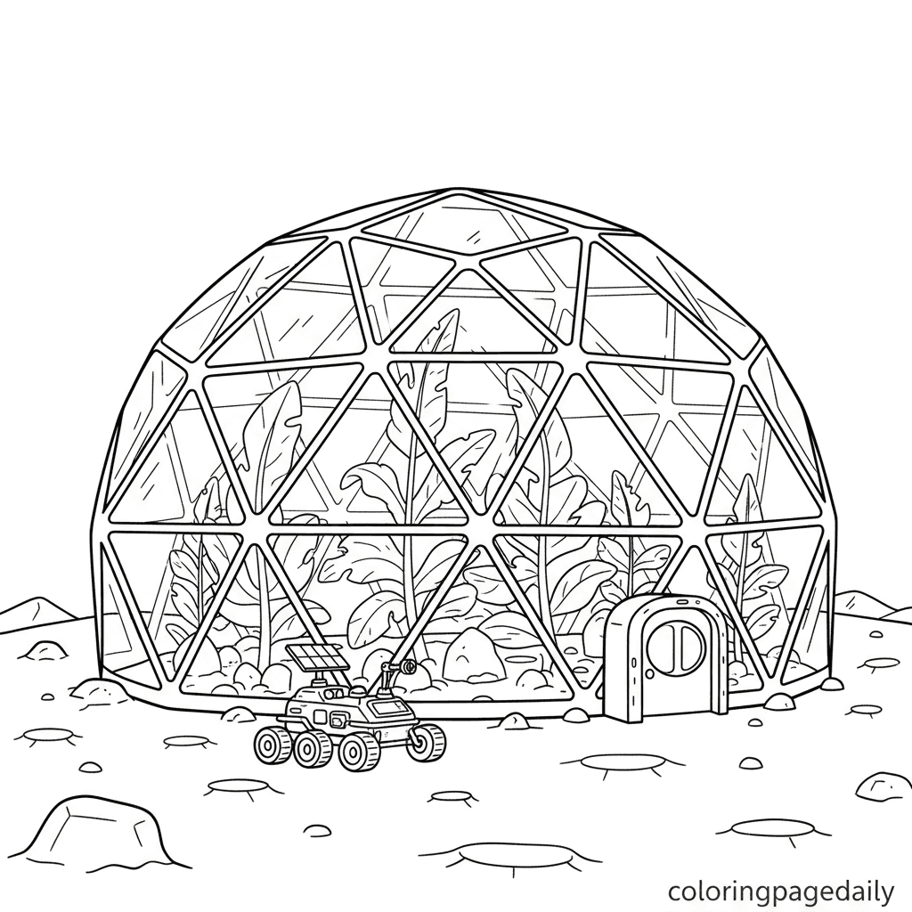 Mars Bio-Dome Habitat - Daily printable coloring page in Kids - Space category