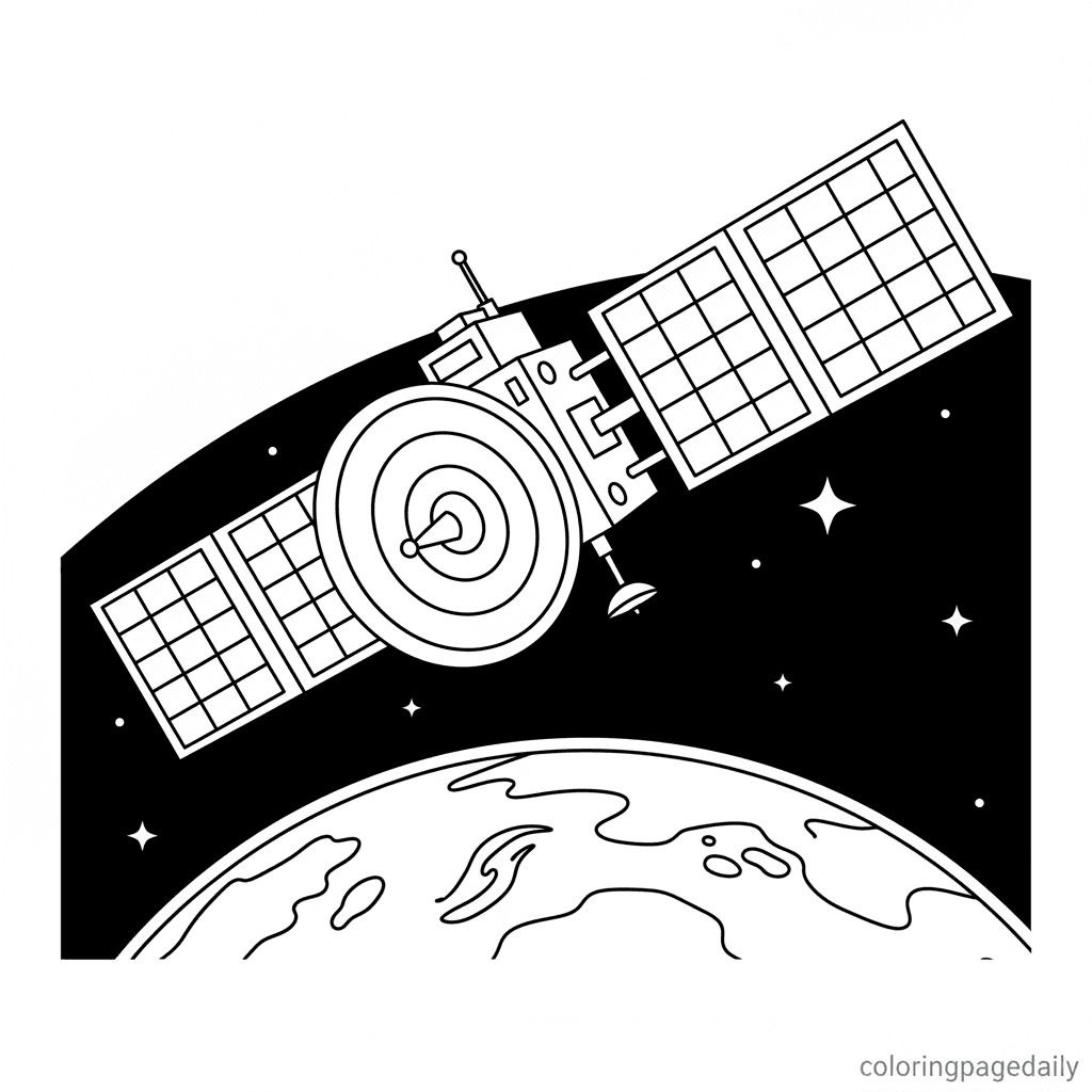 Satellite Orbiting Planet Earth - Daily printable coloring page in Kids - Space category