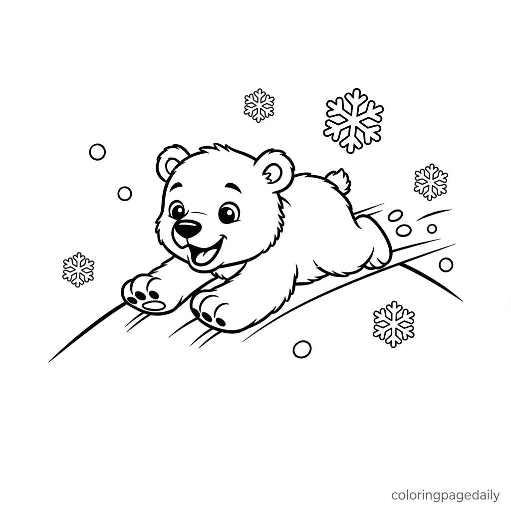 Polar Bear Cub's Snowy Slide - Daily printable coloring page in Kids - Winter and Snow Season category
