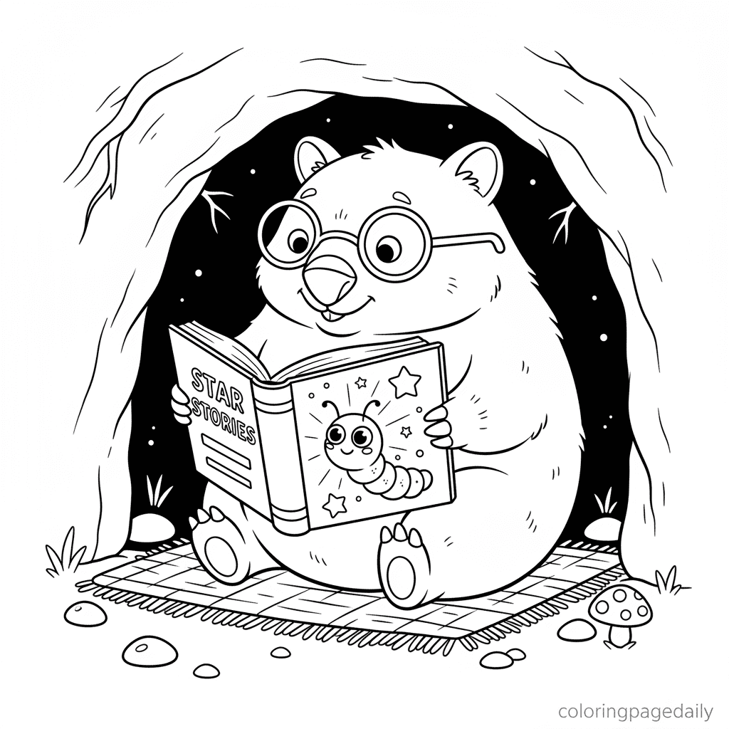 Wombat's Cozy Glow Worm Light - Daily printable coloring page in Kids - Animals category