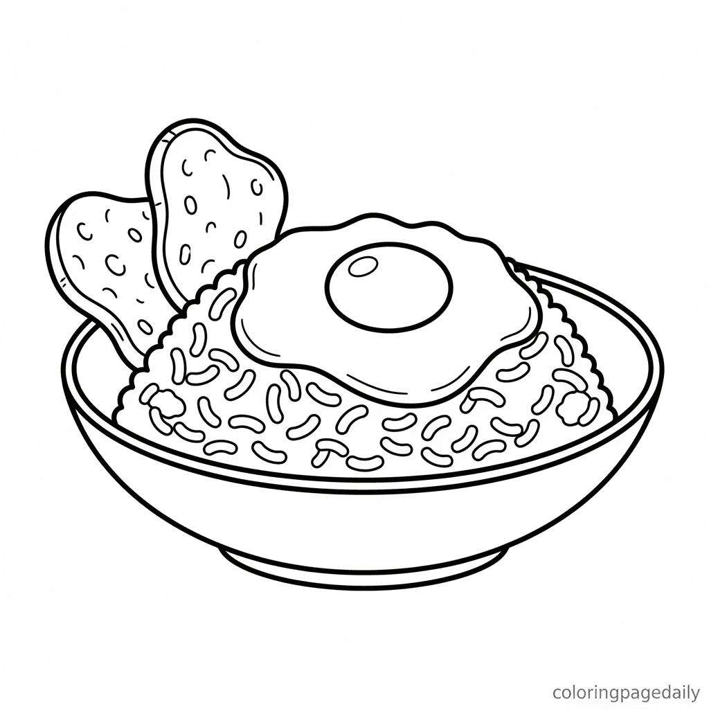 Delicious Bowl of Nasi Goreng - Daily printable coloring page in Kids - Food category