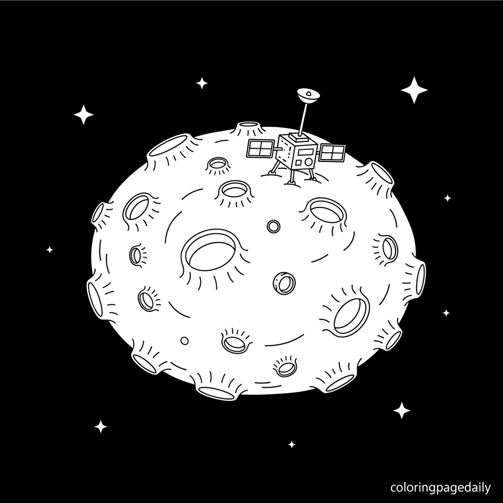 Exploring a Lone Asteroid - Daily printable coloring page in Kids - Space category