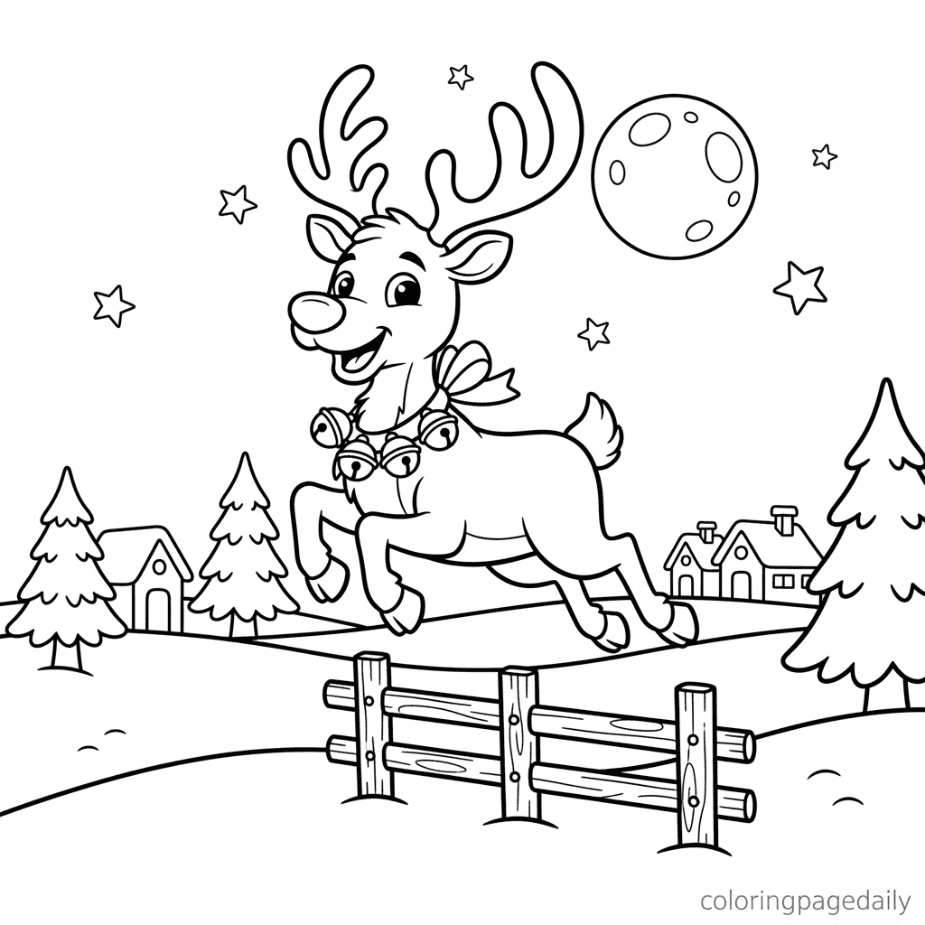 Dasher the Reindeer's Big Leap - Daily printable coloring page in Kids - Christmas category