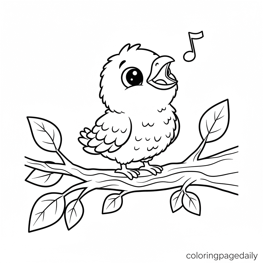 Phoenix Chick Sings a Song - Daily printable coloring page in Kids - Mythical Creature category