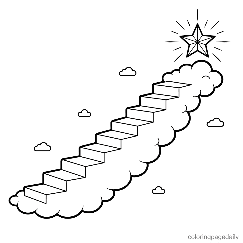 Stairway to a Shining Star - Daily printable coloring page in Kids - Scenery category