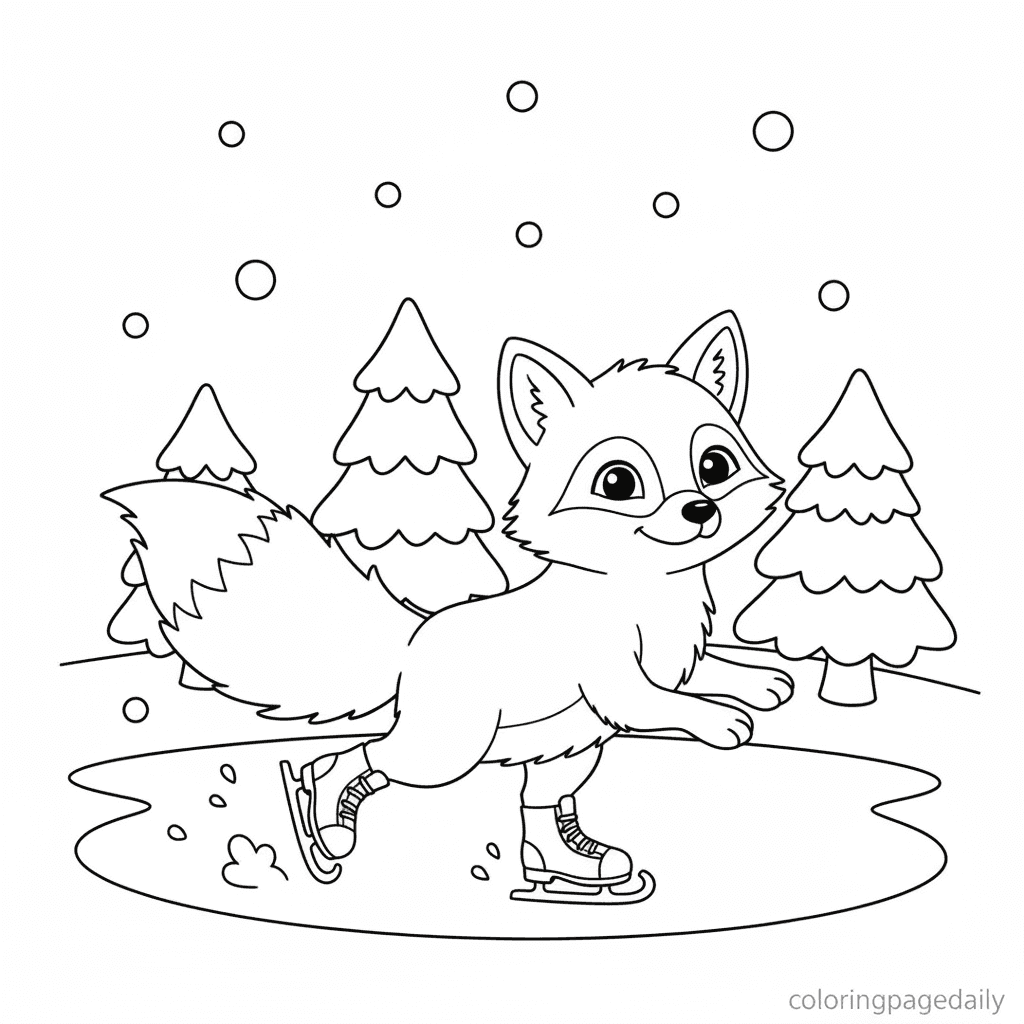 Arctic Fox Goes Ice Skating - Daily printable coloring page in Kids - Winter and Snow Season category