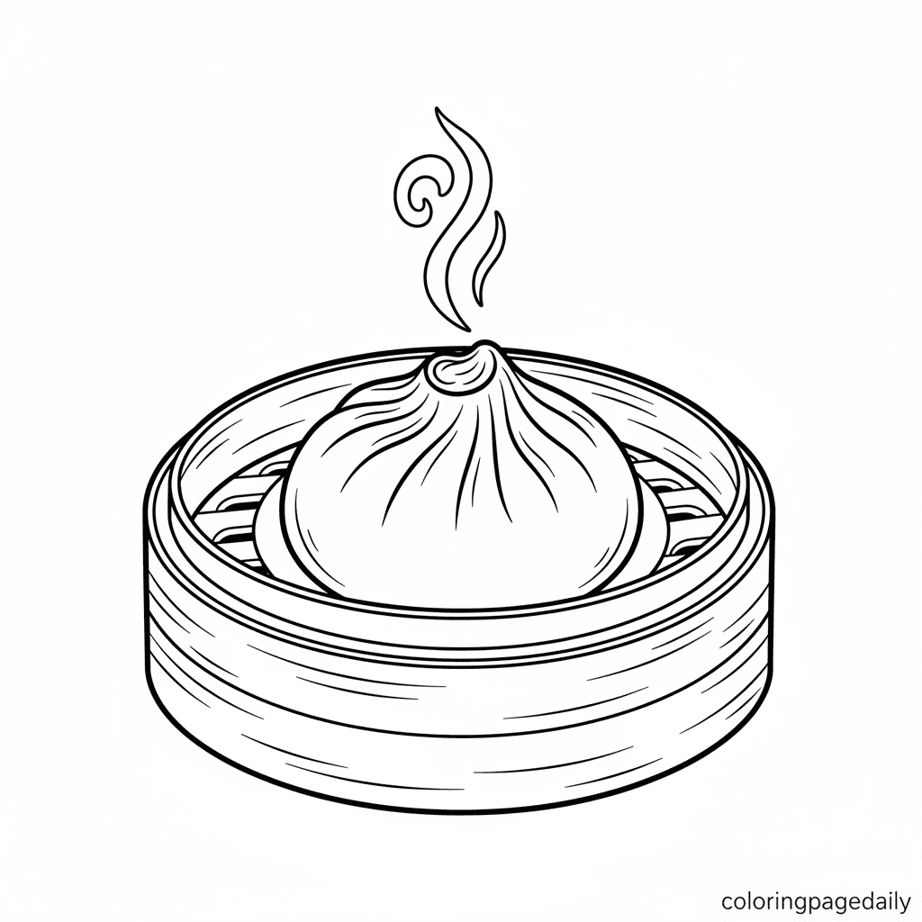 Steaming Hot Soup Dumpling - Daily printable coloring page in Kids - Food category