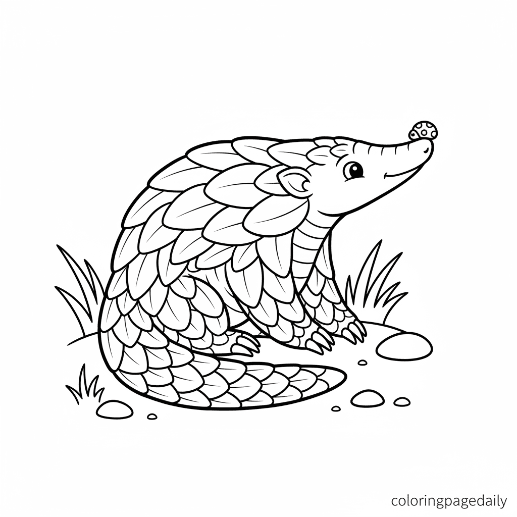 Pangolin Makes a Tiny Friend - Daily printable coloring page in Kids - Animals category