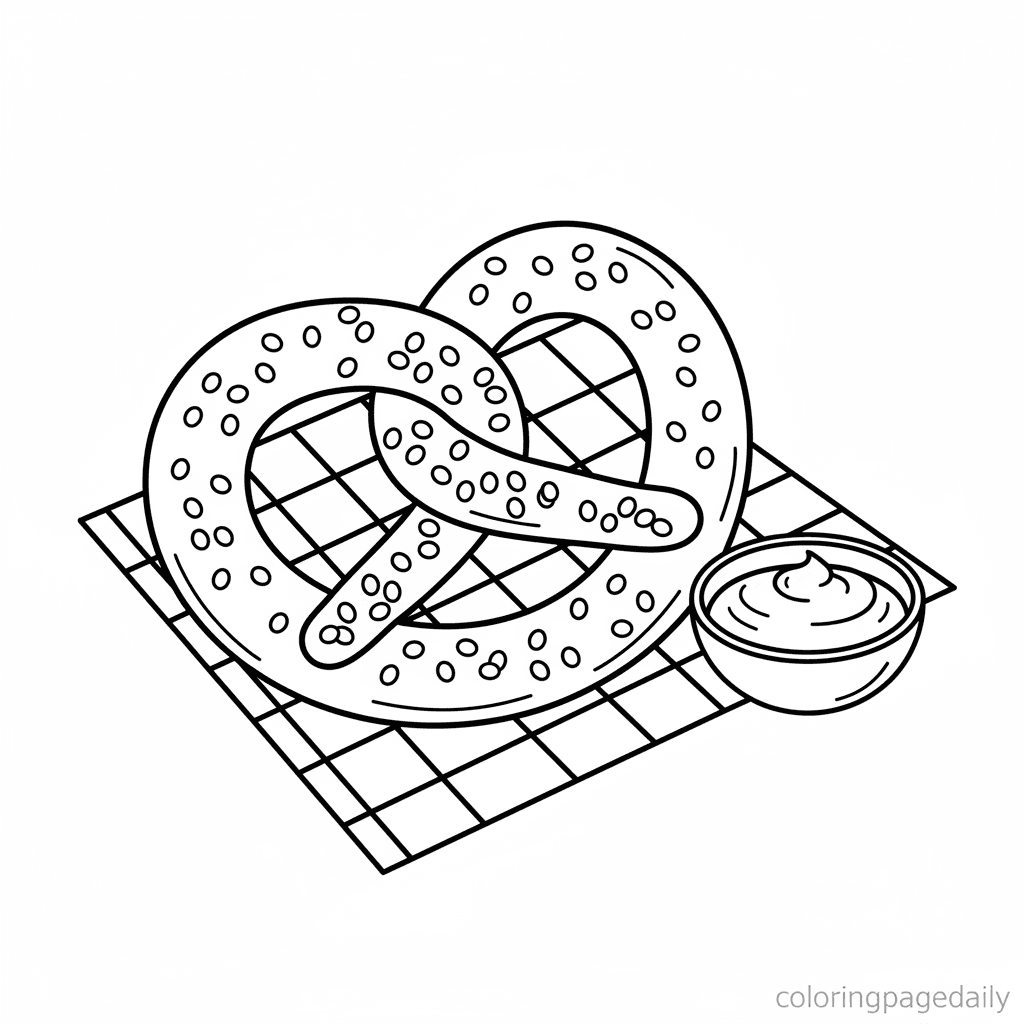 A Tasty German Pretzel Treat - Daily printable coloring page in Kids - Food category