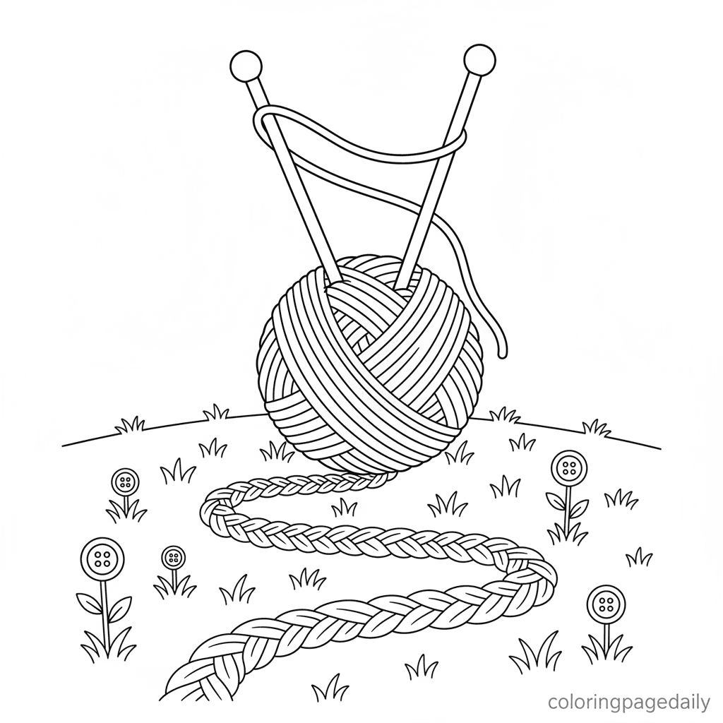 The Giant's Knitting Meadow - Daily printable coloring page in Kids - Scenery category
