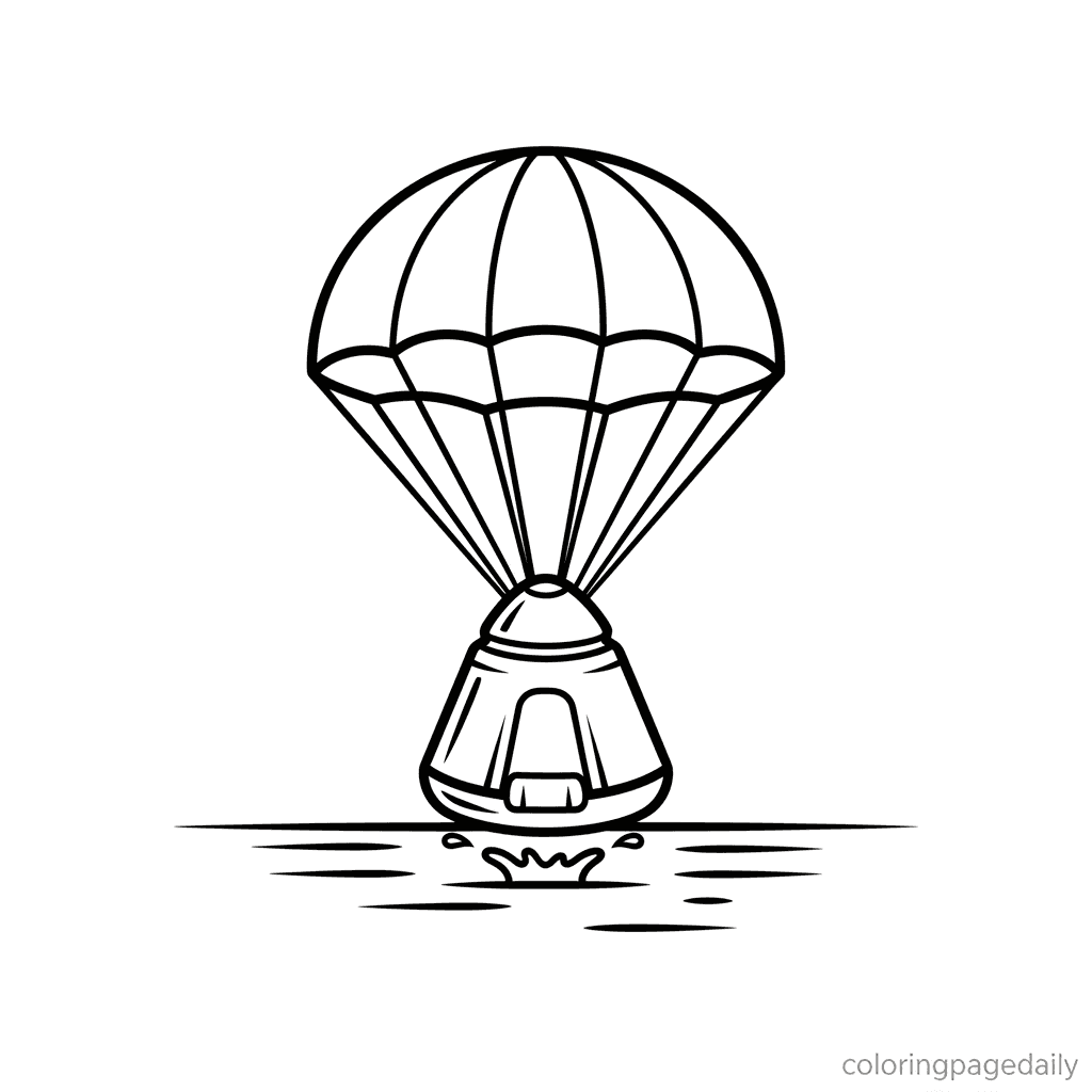 Space Capsule's Safe Splashdown - Daily printable coloring page in Kids - Space category