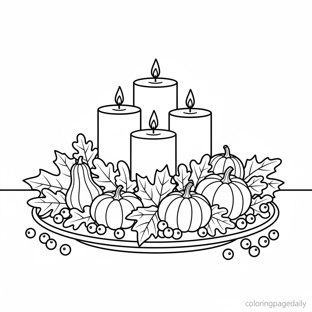 Autumn Harvest Table Centerpiece - Daily printable coloring page in Kids - Thanksgiving category