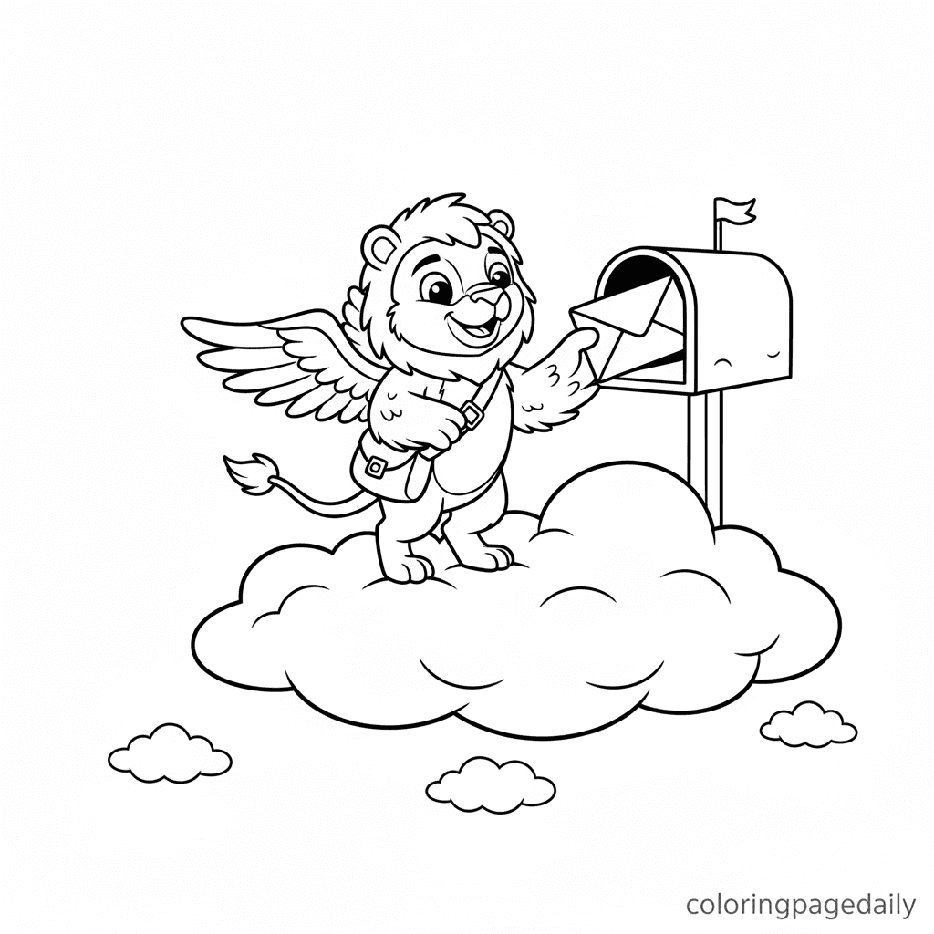 Griffin Delivering Special Mail - Daily printable coloring page in Kids - Mythical Creature category