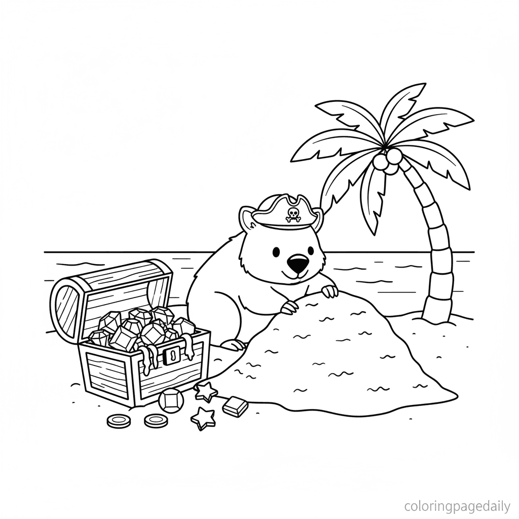 Wombat Finds Pirate Treasure - Daily printable coloring page in Kids - Animals category