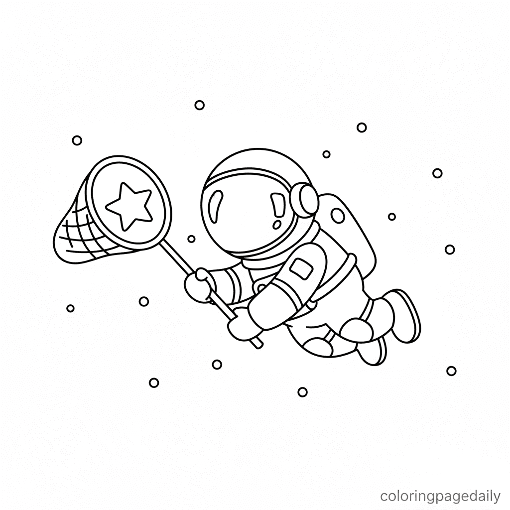 Astronaut Catching a Star - Daily printable coloring page in Kids - Space category