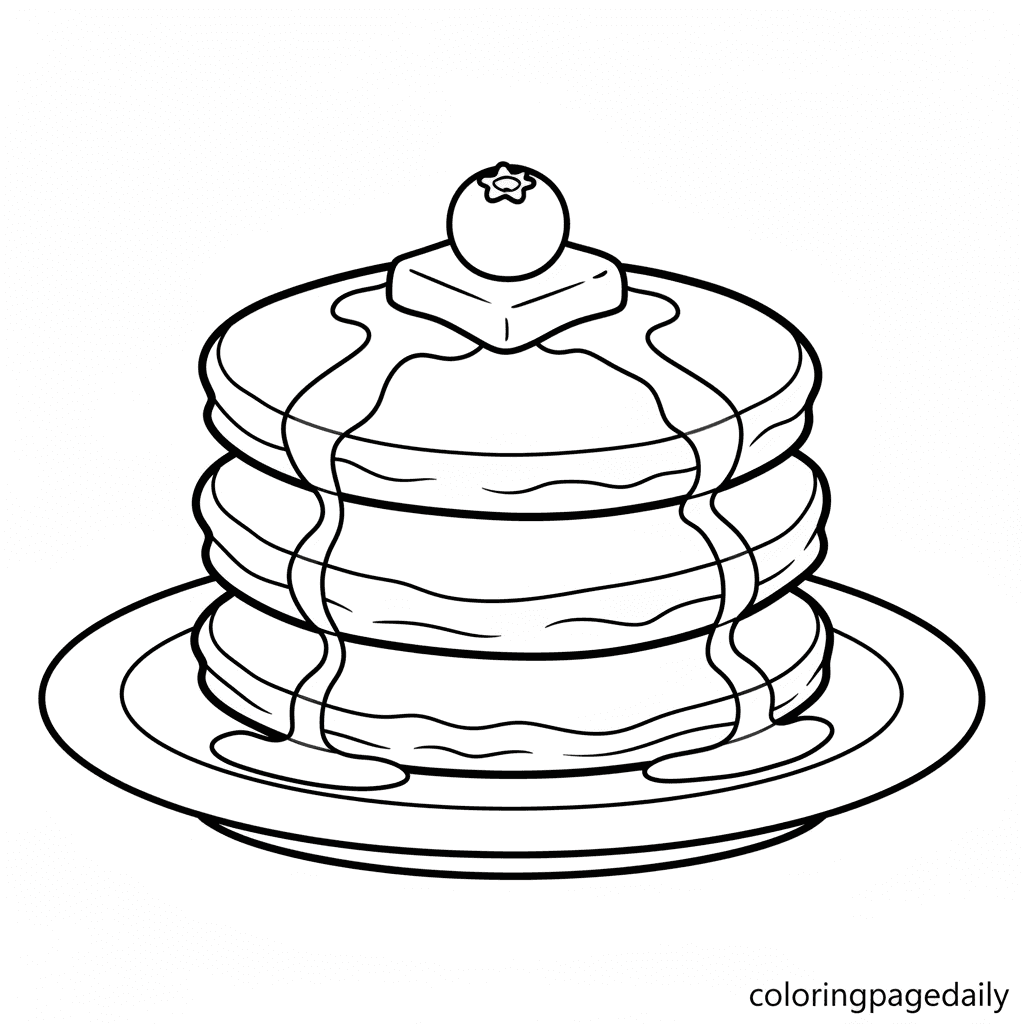 Fluffy Pancake Breakfast Stack - Daily printable coloring page in Kids - Food category